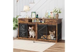 EasyCom 63in Double Dog Crate Furniture with Sliding Door & Charging Station That Powers Pet Zone Sturdy Dog Kennel Furniture with Drawers Organized Storage for Small and Medium Dogs