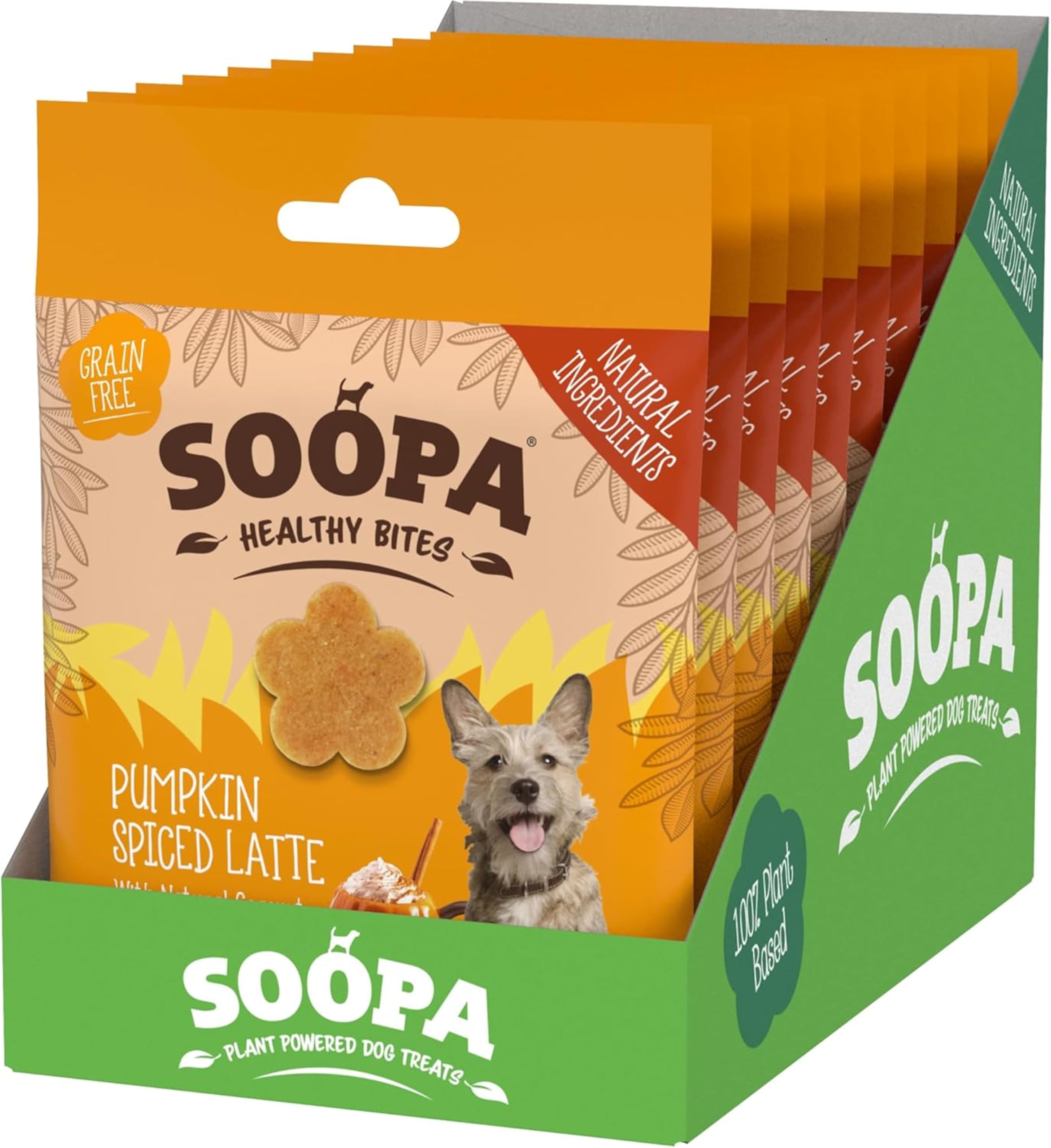 Soopa Pumpkin Spiced Latte Healthy Bites 10-Pack, Human-Grade, Grain-Free, Natural Dog Treats for Small Dogs, Medium, Large, Puppy, Dog Training Treats, Low Calorie, Superfood, Vegan, 10 x 50 g