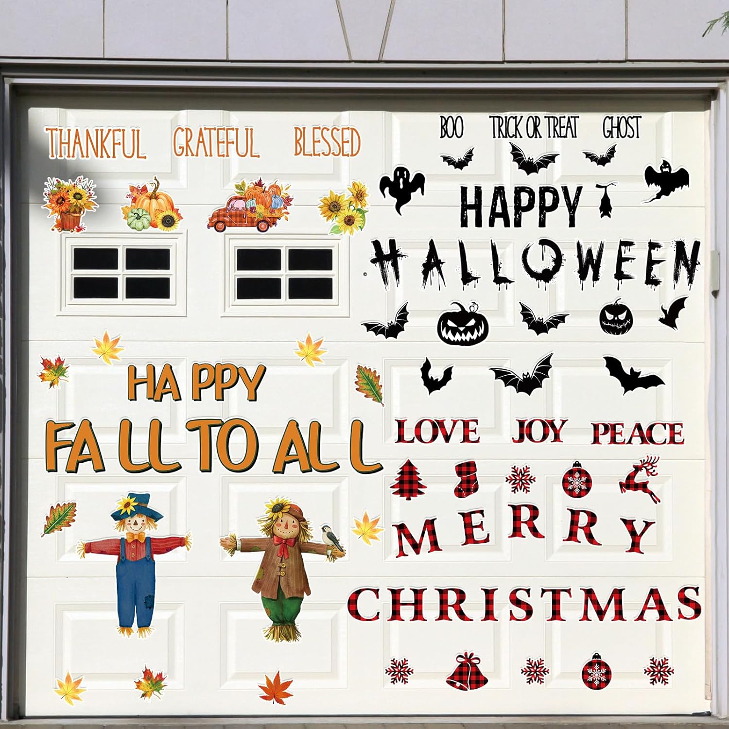 Garage Door Decorations - Ceenna 3 Sets Fall Garage Door Magnets Halloween Garage Door Decorations Christmas Garage Magnetic Stickers Removable Holiday Garage Door Magnets Refrigerator Door Decals for Car Kitchen Fridge