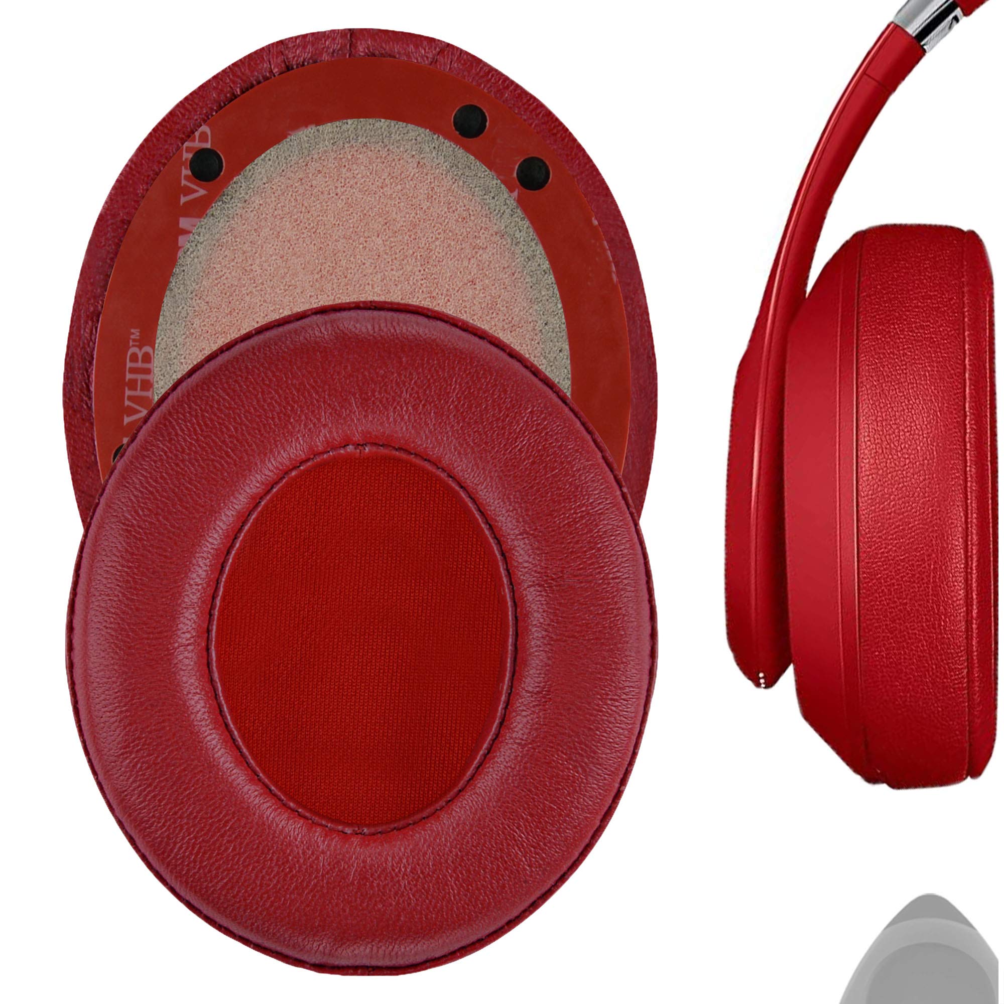 Geekria Elite Sheepskin Replacement Ear Pads Compatible with Beats Studio 3.0 (A1914), Studio 2 Wireless Headphones, Ear Cushions (Red)