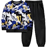 NECIOUS Boys Clothes Camo Outfits Long Sleeve Tops and Pants Clothing Sets 2 Piece Fall Winter Boys Sweatsuit Size 6-12