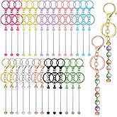 BOHUIZ 30 Pcs Beadable Keychains Bars, Bulk Blank Beaded for Keychain Making Kit, Multicolor Metal Keychain Bars for DIY Craft Jewelry Handmade Gift