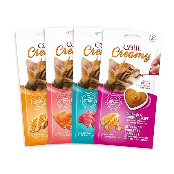 CATIT CREAMY LICKABLE CAT TREAT – HYDRATING AND HEALTHY TREAT FOR CATS OF ALL AGES – SALMON, 5-PACK