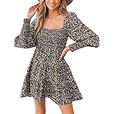 CUPSHE Women's Floral Ruffle Fall Dress Long Sleeve Smocked A Line Elastic Waist Flowy Casual Mini Dressss