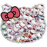 Hello Cute Kitty Stickers Cartoon Decals for Kids Teens Water Bottles 50PCS | Waterproof Vinyl Hello Cute Kitty Kids Sticker for Luggage Scrapbook Laptop Gifts for Girls Aesthetic Decal Party Supplies