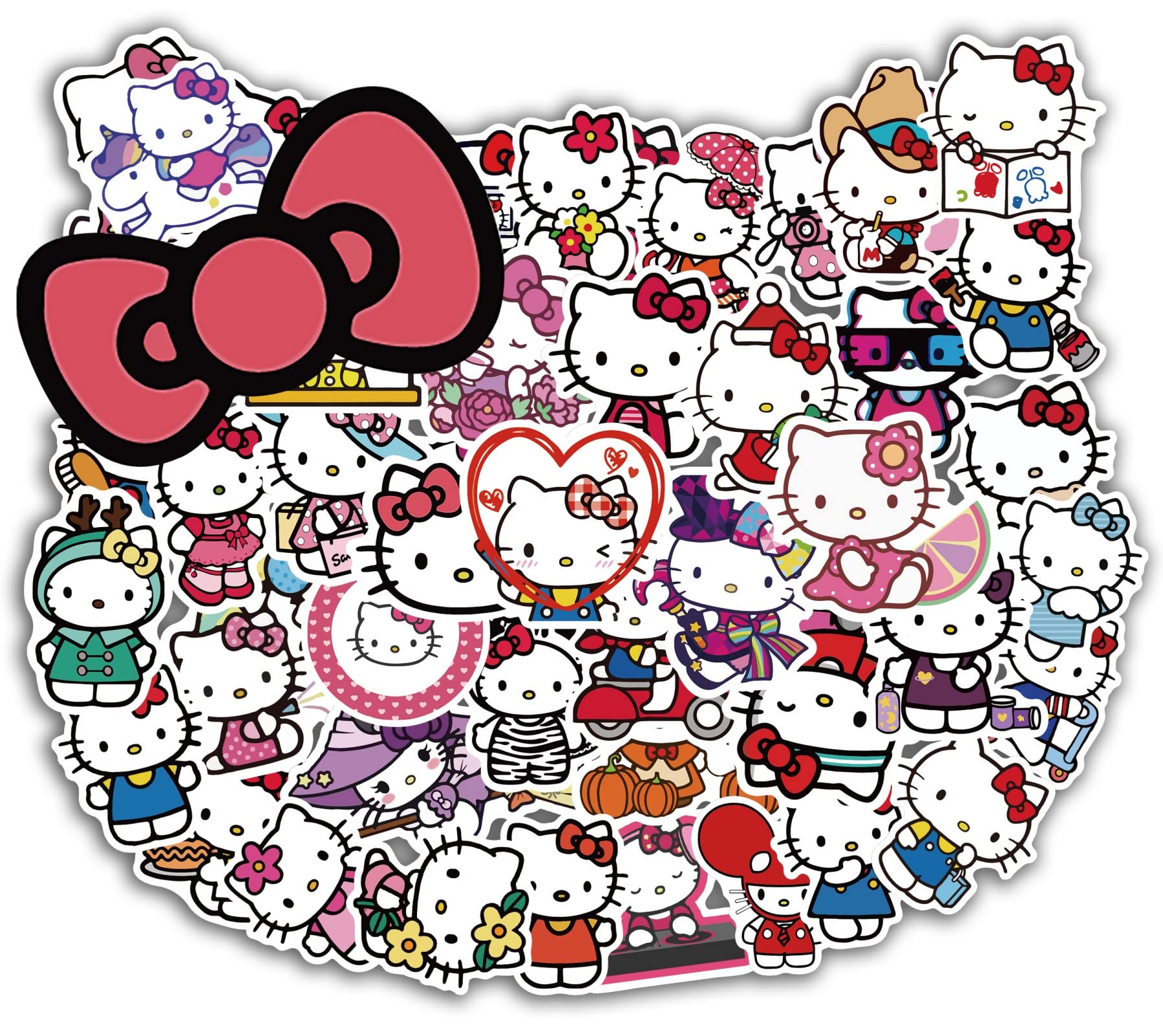 Photo 1 of 50PCS Hello Cute Kitty Stickers for Kids Teens Adults, Cartoon Kids Stickers for Water Bottles Laptop Luggage Scrapbook, Asverbet Waterproof Vinyl Decals
