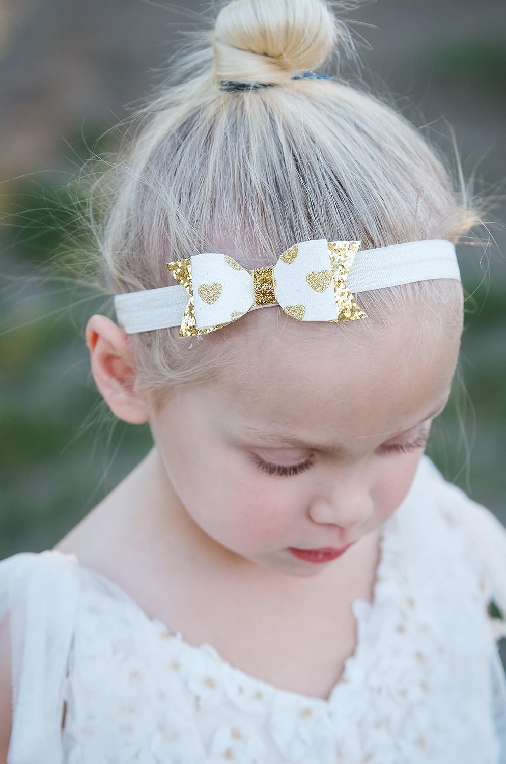 gold heart handmade headband, bow headbands, baby girl