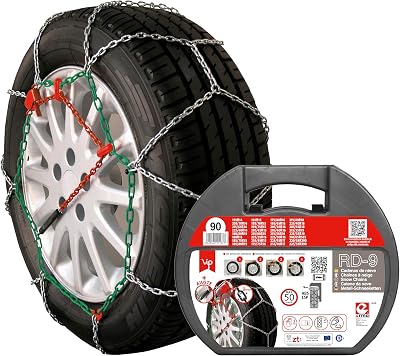 RD-9 VIP RD9 Metal Snow Chains 9 mm Size No. 90 Set of 2 Gloves Included