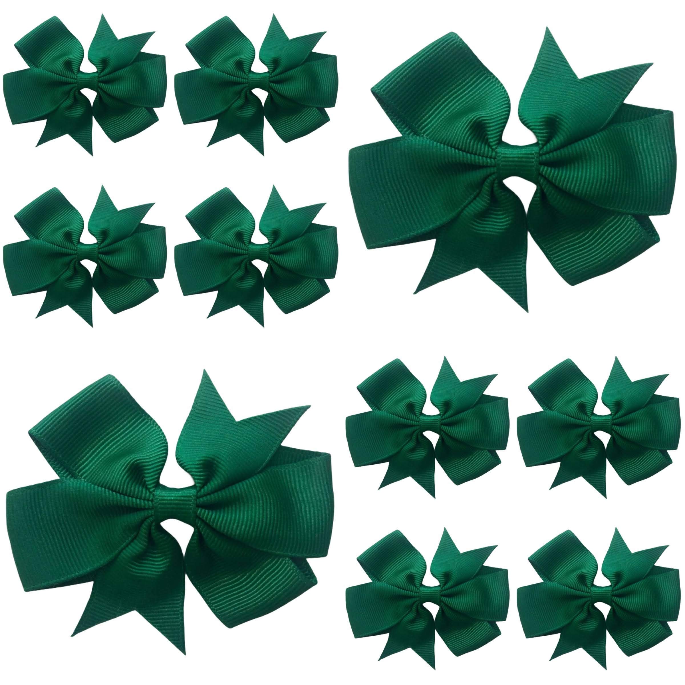 10pcs Dark Green Hair Bows Clips Slides Grips 3" inch Pinwheel Solid Vibrant Colour Girls Hairbows