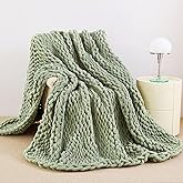 Admitrack Chunky Knit Blanket Throw, 100% Hand Knit Chenille Throw Blanket for Sofa & Home Decor, Soft and Cozy Knitted Throw Blankets (Sage Green, 60"x80")