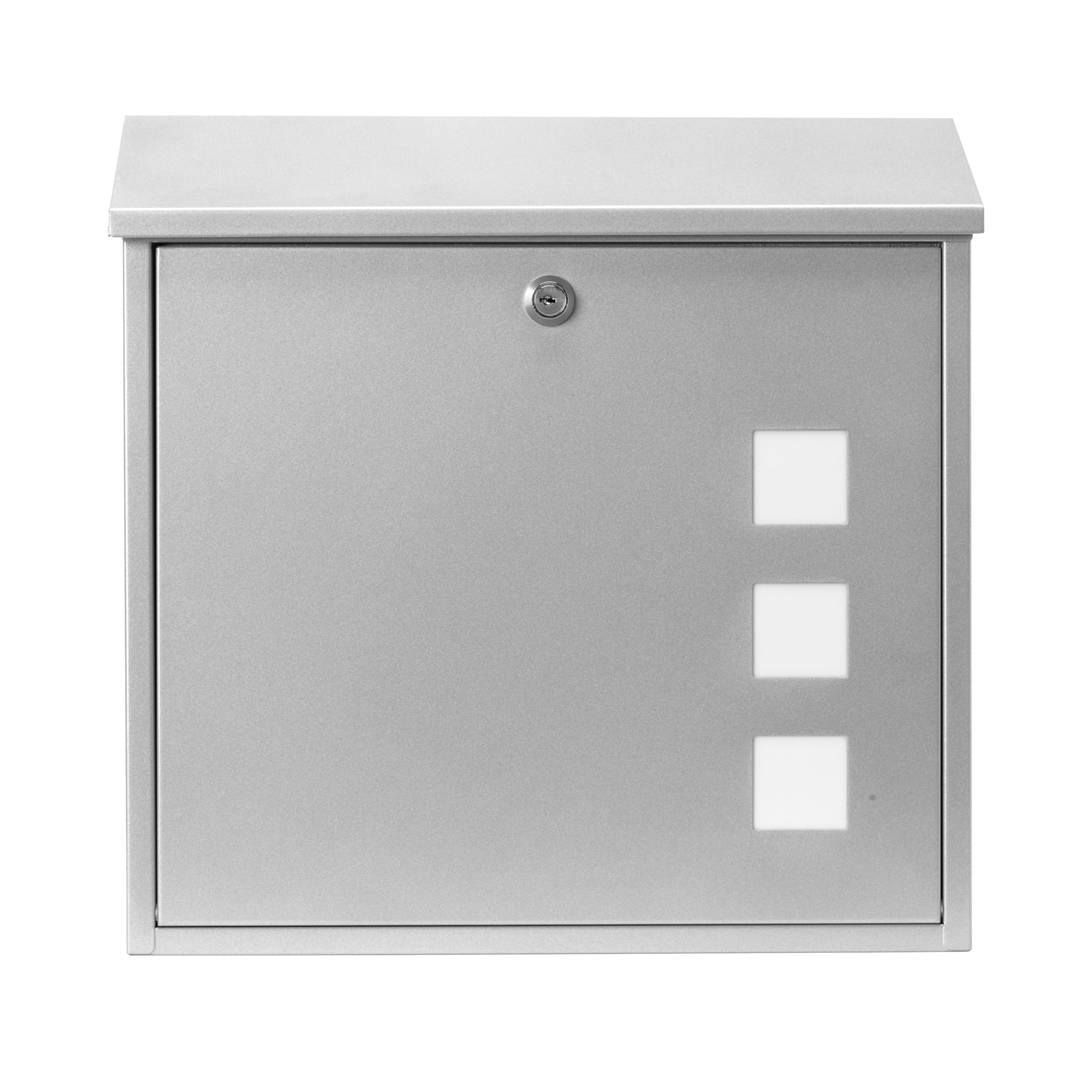 Burg-Wachter MB08S Aire Wall Mounted Galvanised Steel Lockable Weatherproof Post Box - Silver - 37x36x11cm