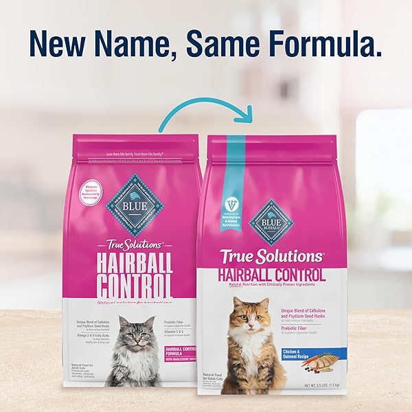 BLUE BUFFALO TRUE SOLUTIONS HAIRBALL CONTROL NATURAL DRY CAT FOOD FOR ADULT CATS, CHICKEN, 3.5-LB. BAG