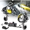COLIGHT 100W Motorcycle Fog Lights 3,0000 LM Amber White Strobe Pod - 5 Modes Offroad Work Spotlight LED Driving With 6FT Waterproof Wiring Harness Kit - 2 Pack