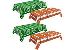 REMAGR Football Tablecloth Plastic Football Field Disposable Table Cover Football Party Supplies Plastic Table Cover Rectangle Tailgate Decoration for Stadium Rugby Game Day 54 x 108 Inch(Football, 4 Pcs)
