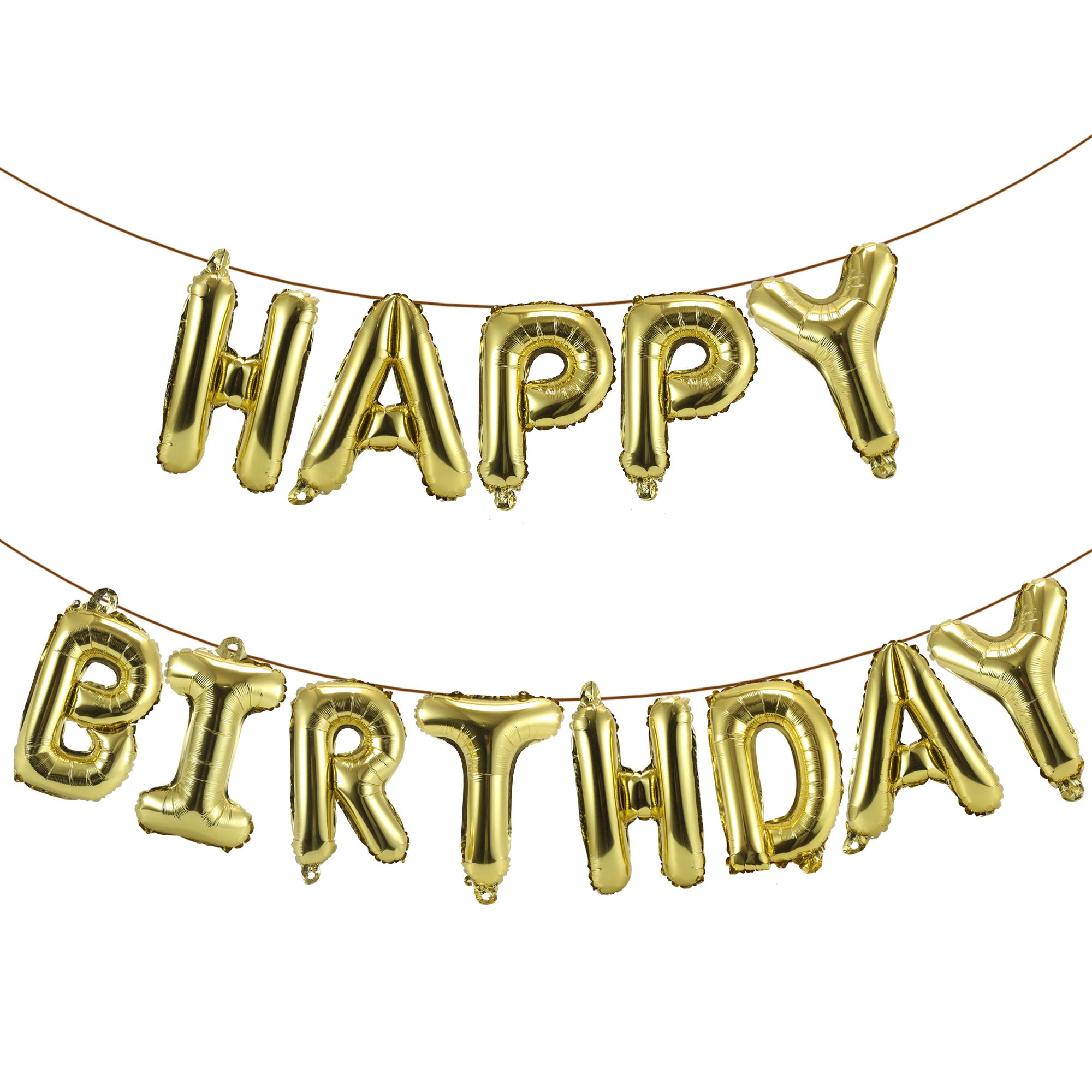 YPSelected Happy Birthday Balloons Banner 16 Inch Hanging Birthday Balloons 3D Silver Foil Letter Balloons for Kids and Adults Birthday Party Decorations Supplies (Gold)