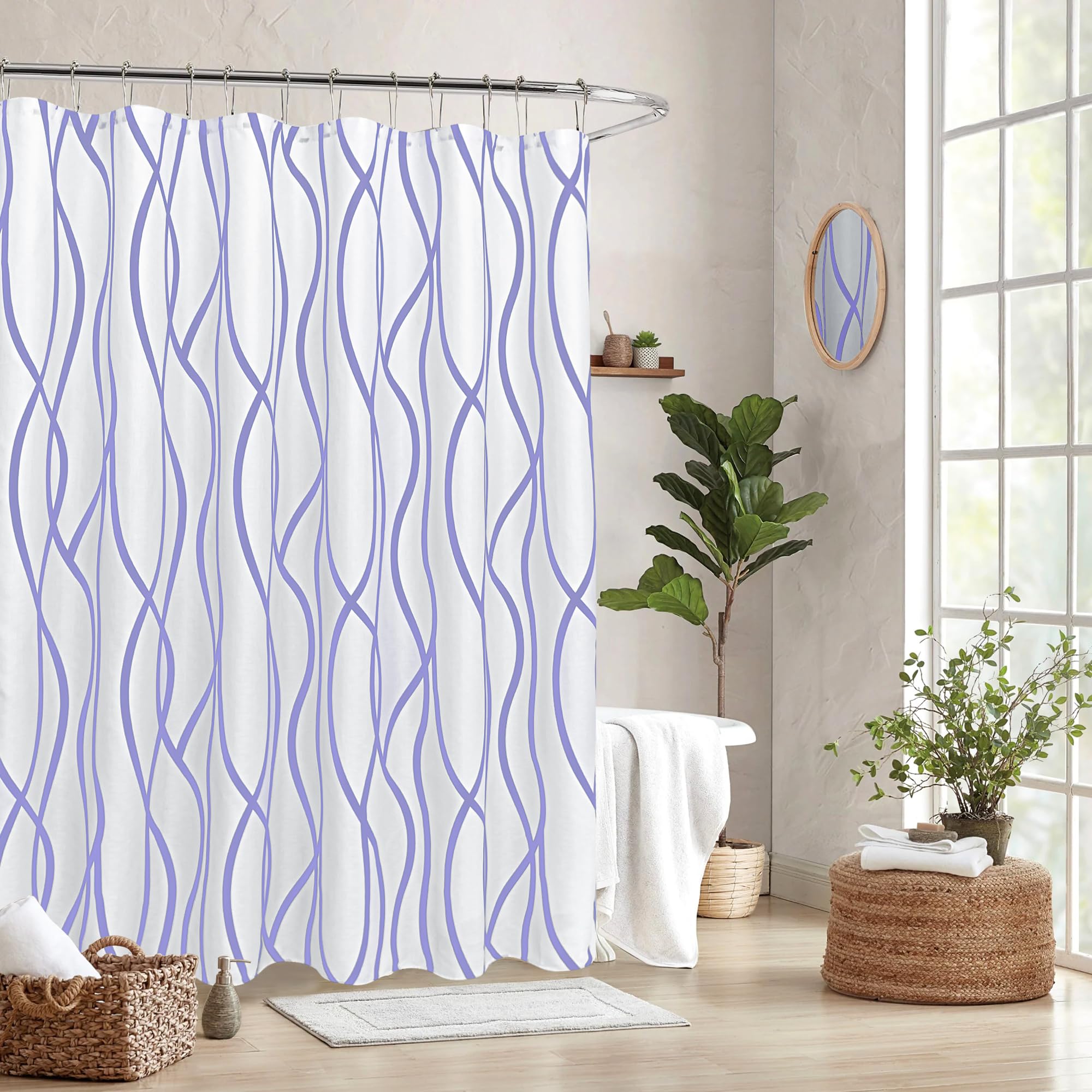 Biscaynebay Textured Fabric Shower Curtain, Printed Dancing Bathroom Curtains, Lavender 72 Inches Width by 84 Inches Length