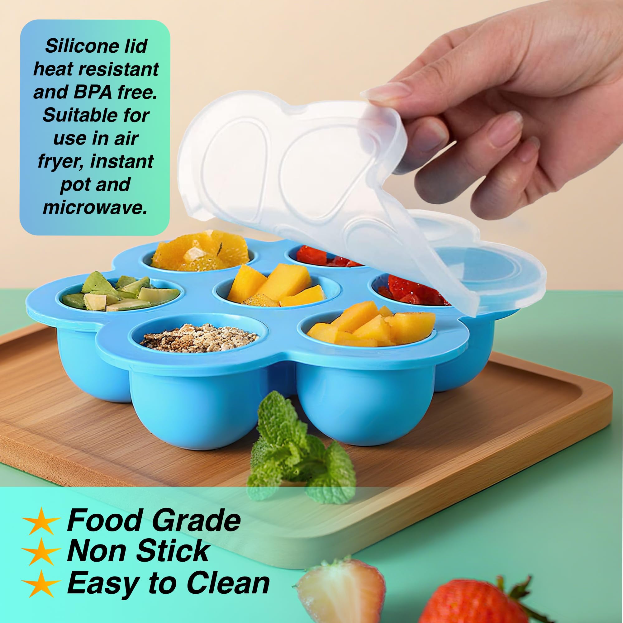 GOKCEN's Silicone Egg Bite Molds [2 Pack] Instant Pot Accessories - Fit Instant Pot 5,6,8 qt Pressure Cooker - Food Freezer Tray with Lid - Reusable Storage Container (Blue & Green - Egg Bite Mold)