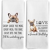 BitKAM French Bulldog Gifts Kitchen Towels Set of 2, French Bulldog Decor Dish Tea Towels, Frenchie Mom Gifts for Women Lovers Hand Towels, Funny Dog Kitchen Decor, 16x24 Inch