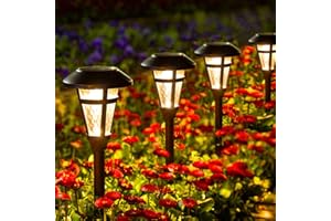 GIGALUMI Bright Solar Outdoor Lights Decorative 6 Pack, Solar Pathway Garden Lights Auto On/Off, Solar Lights Outdoor Waterproof Bronze Finished, Driveway Lights LED Landscape Lighting for Lawn Yard