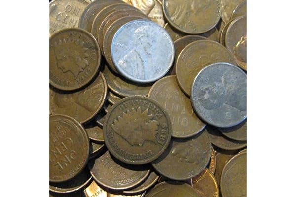 50 Old Coins with 46 Lincoln Wheat Pennies, 2 Indian Head Pennies and 2 Steel Wheat Pennies.