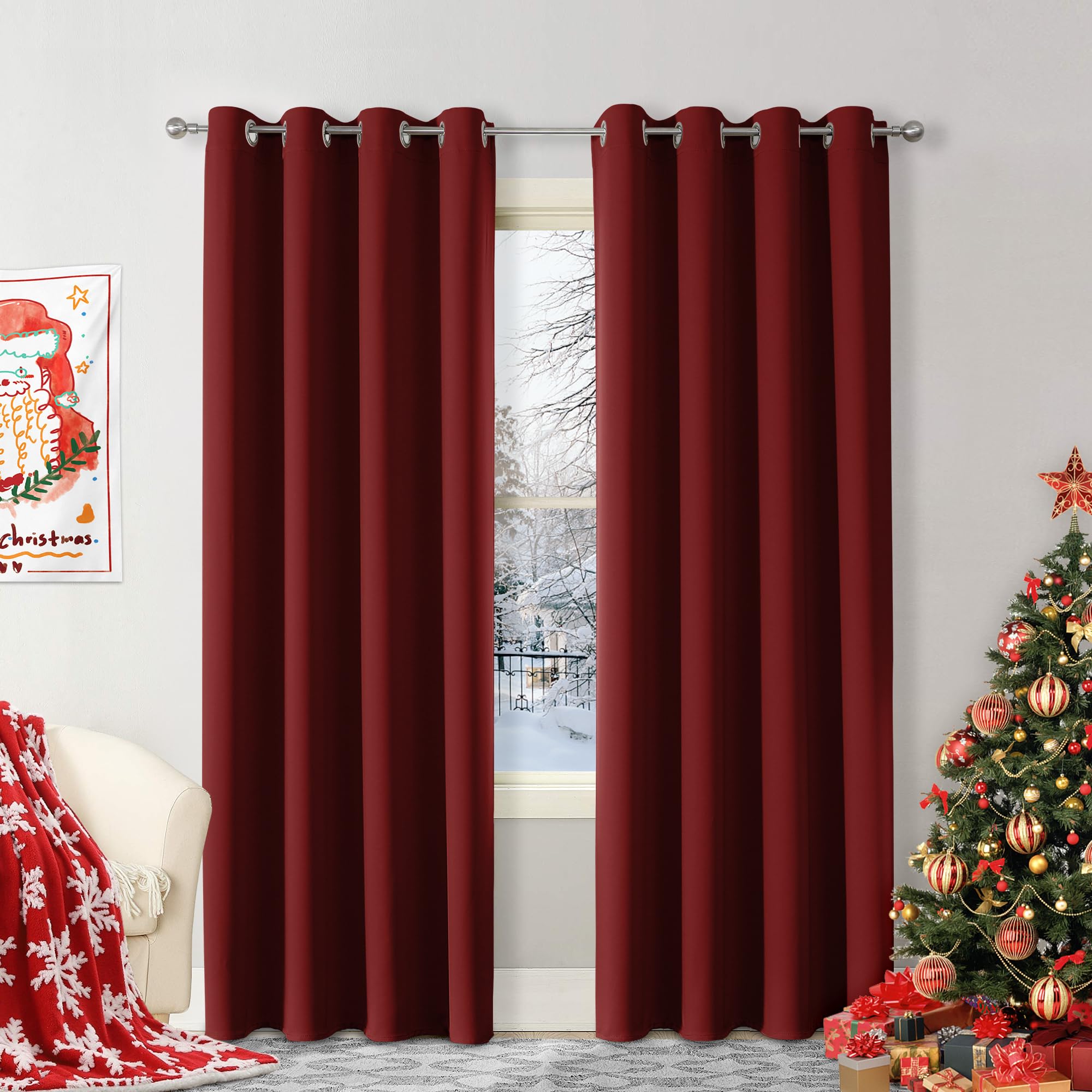 CUCRAF Blackout Curtains for Bedroom Red Curtains 90 Inch Drop 2 Panels, Thermal Curtains for Living Room, Eyelet Black Out Curtains as Soundproof Room Dividers W46 x L90