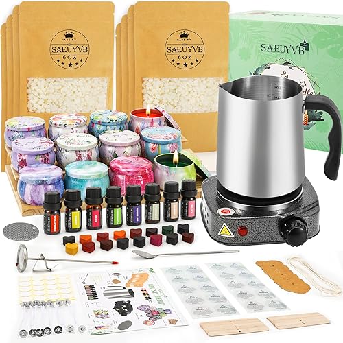 SAEUYVB Candle Makng Kt for Adults wth Hot Plate, DY Starter Soy...