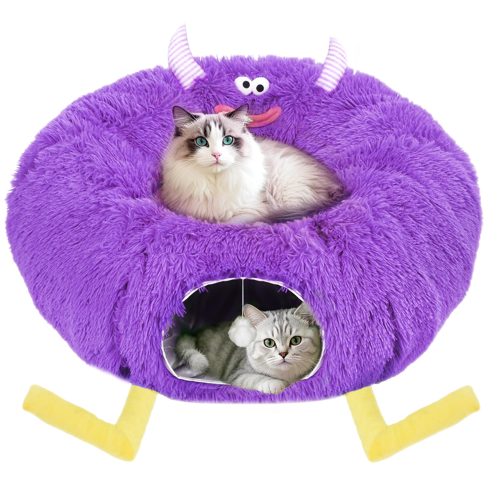 Photo 1 of Petrendy Cat Tunnel Bed for Indoor Cats - Cute Cat Donut Tunnel with Washable Circle Cushion - Multi-Purpose Cat Bed & Peekabo Cave, Pet Playground Toys for Kittens, Puppy, Rabbit