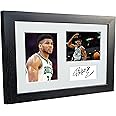 Kitbags & Lockers 12x8 A4 Giannis Antetokounmpo Milwaukee Bucks Autographed Signed Photo Photograph Picture Frame Basketball Poster Gift, Black