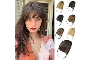 GHDXIWEYU Human Hair Dark Brown Clip in Bangs, Women Air Thinning Curtain Flat Bangs, Natural Curved Wispy, Real Human Hair Faux Fake