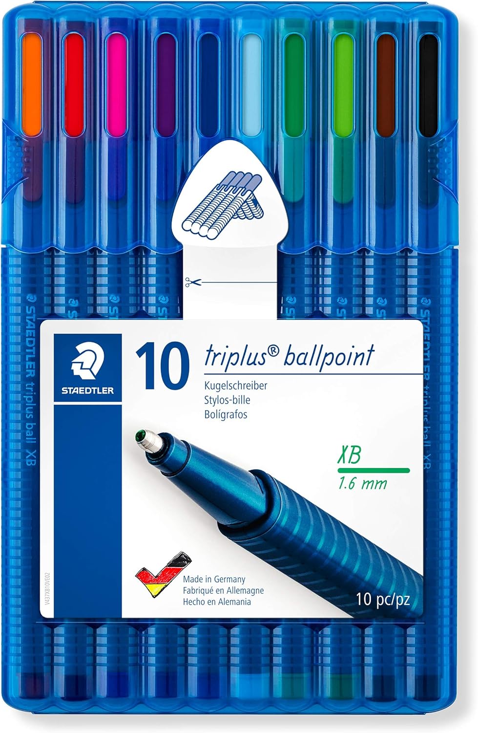 STAEDTLER 437 XBSB10 Triplus Ballpoint Pen - Multi-Colour (Pack of 10), Assorted, 10 count (Pack of 1)