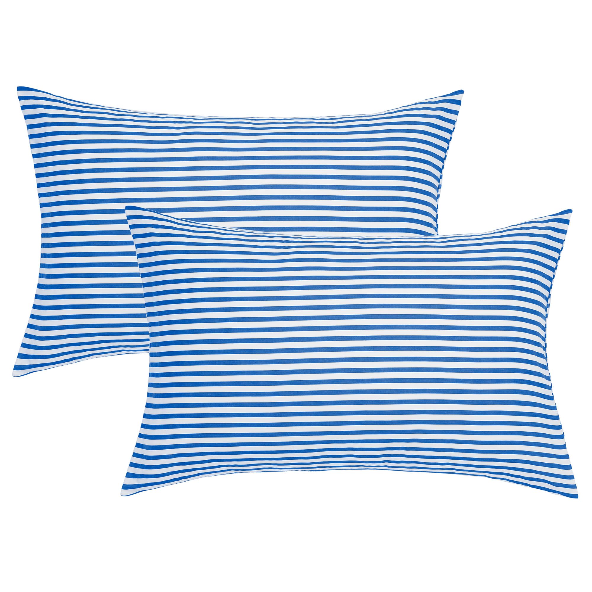 JELLYMONI 100% Natural Cotton Striped King Pillowcases Set, 2 Pack White and Blue Stripes Pattern Printed Pillow Covers with Envelope Closure(Pillows are not Included)