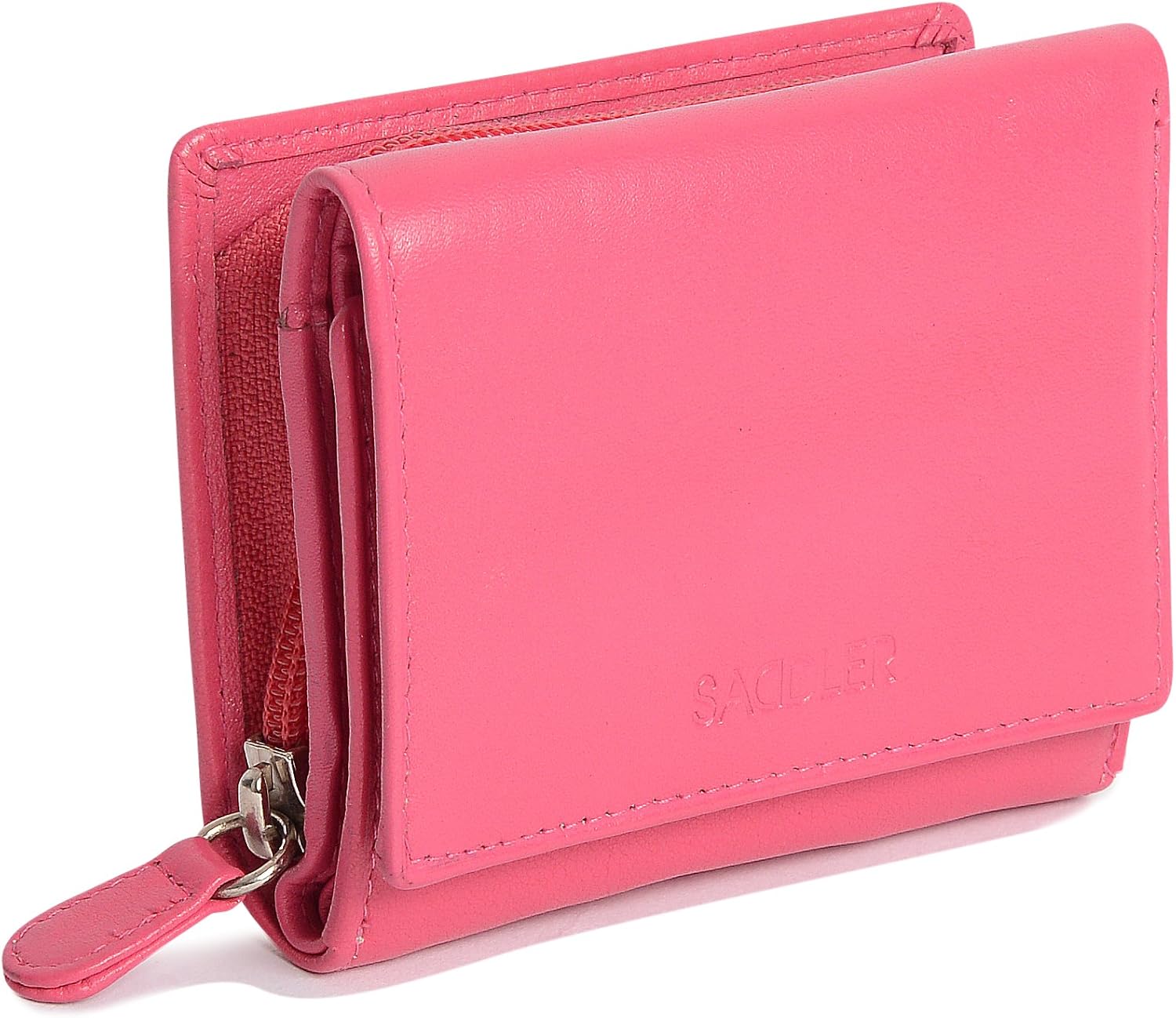 SADDLER "Carla Purse, RFID Protected Real Leather Compact Trifold Wallet with 5 Card Slots, ID Window & Rear Zip Coin Pocket