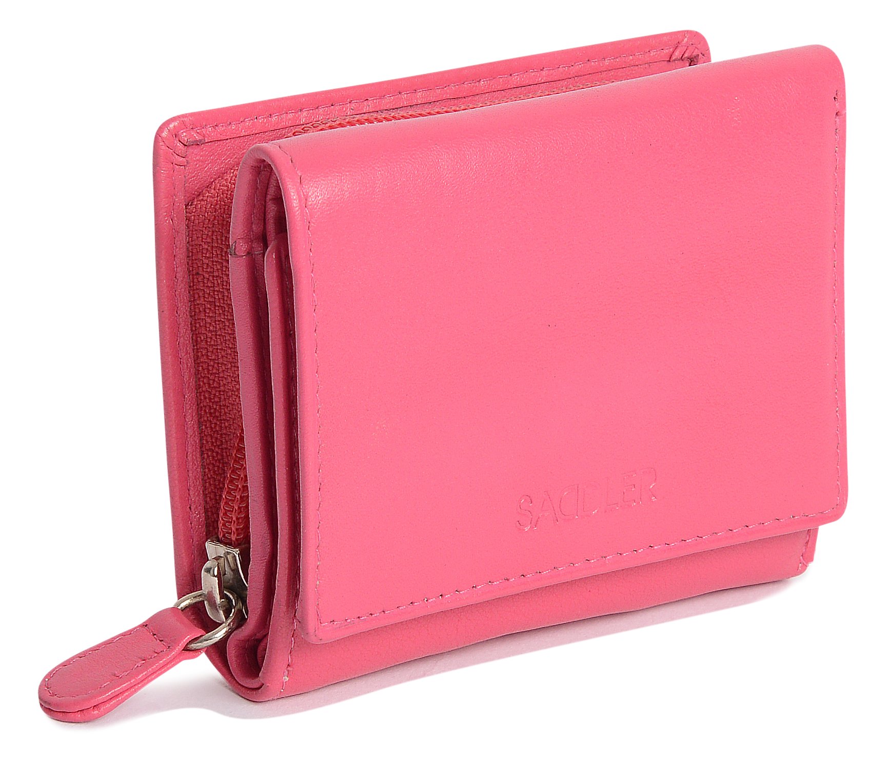 SADDLER "Carla Purse – RFID Protected Real Leather Compact Trifold Wallet with 5 Card Slots, ID Window & Rear Zip Coin Pocket – Gift-Boxed