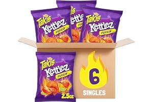 Takis Fuego Kettlez 6 pc / 2.5 oz Snack Size Case, Hot Chili Pepper & Lime Flavored Extreme Spicy Kettle-Cooked Potato Chips