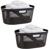 Mind Reader 40L Ventilated Laundry Baskets, Lightweight Clothes Hamper with Cutout Handles for Bathrooms and Closets, Plastic, Set of 2, Brown