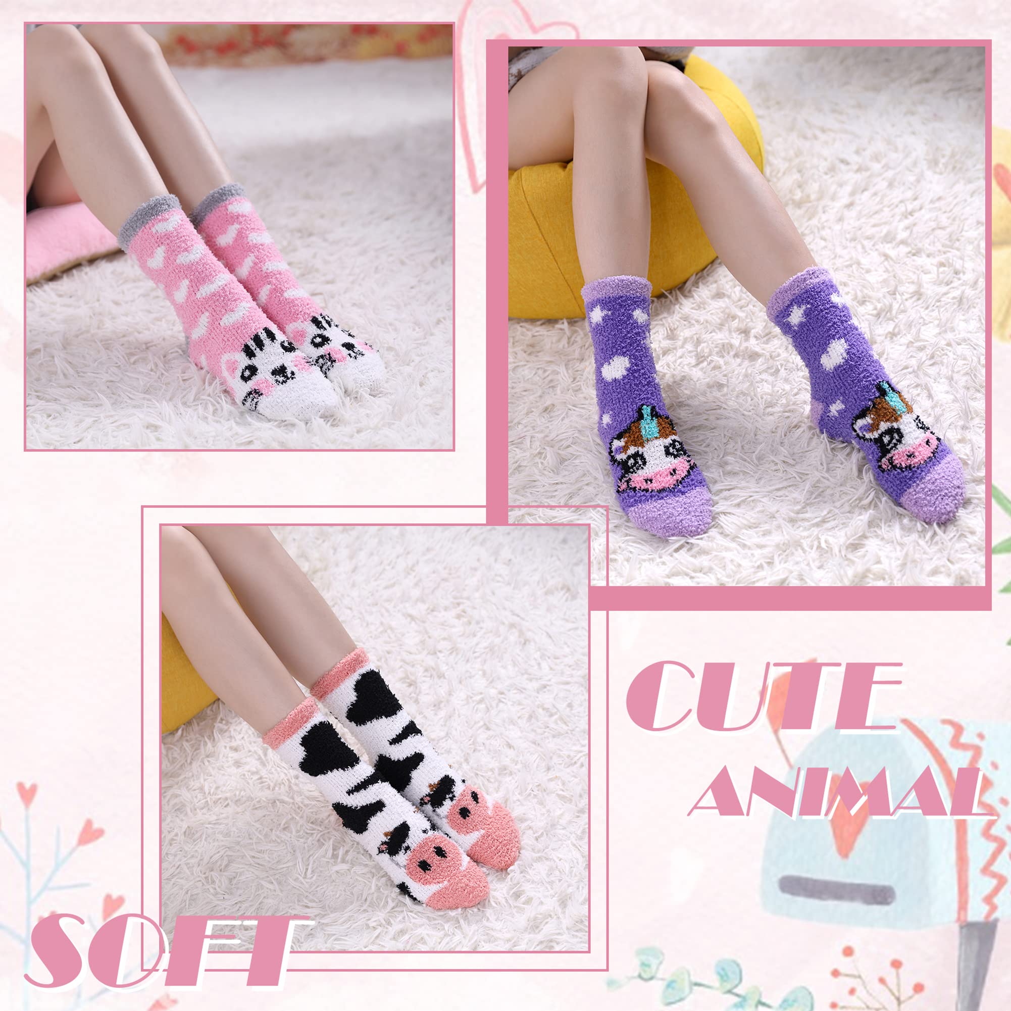 DYW Fuzzy Socks for Women Soft Cozy Fluffy Winter Warm Slipper Socks Home Sleeping Animal Socks