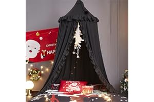 VETHIN Bed Canopy for Girls Kids,Princess Round Dome Children Dreamy Mosquito Net Bedding Girls Room Castle Play Tent Hanging House Decor Reading Nook Canopies (Black)
