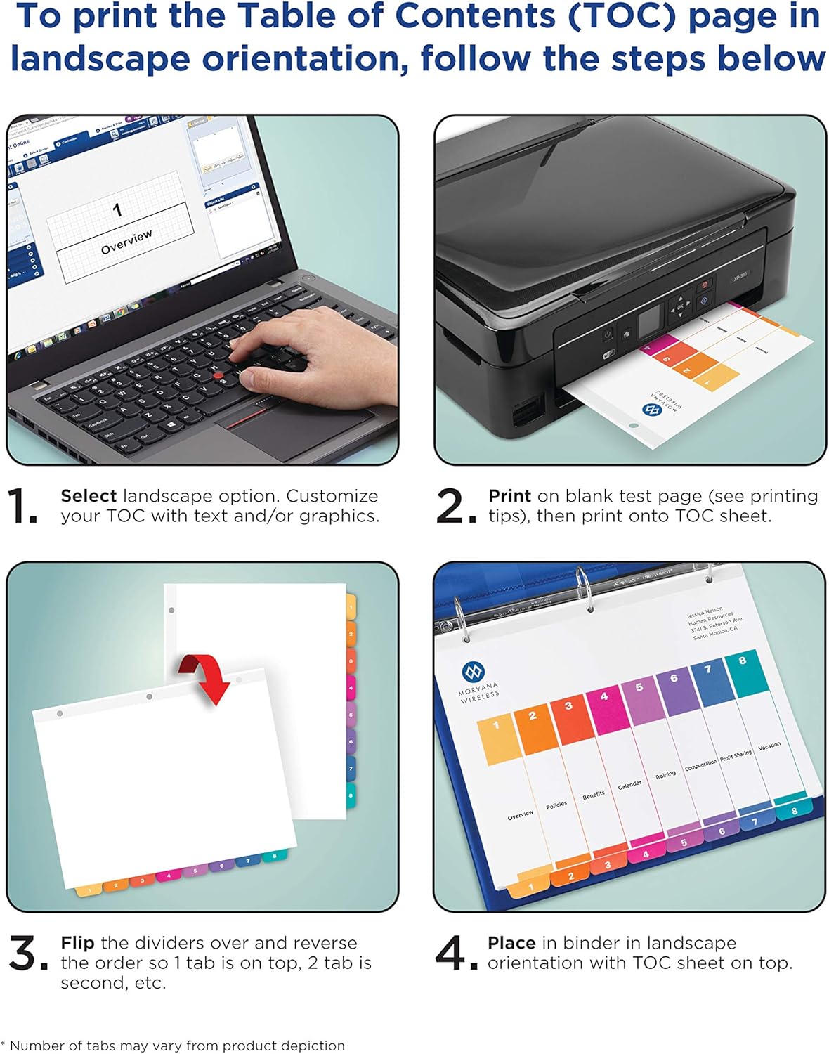 Avery 8-Tab Dividers for 3 Ring Binders, Customizable Table of Contents, Multicolor Tabs, 24 Sets (11168) : Binder Index Dividers : Office Products