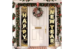 Labeol Happy New Year Banner, 72 x 12 Inch Large Front Door Porch Sign Hanging Banner Decorations New Years Eve Party Supplies 2025, Happy 2025 Decorations for Outdoor Indoor Home Wall