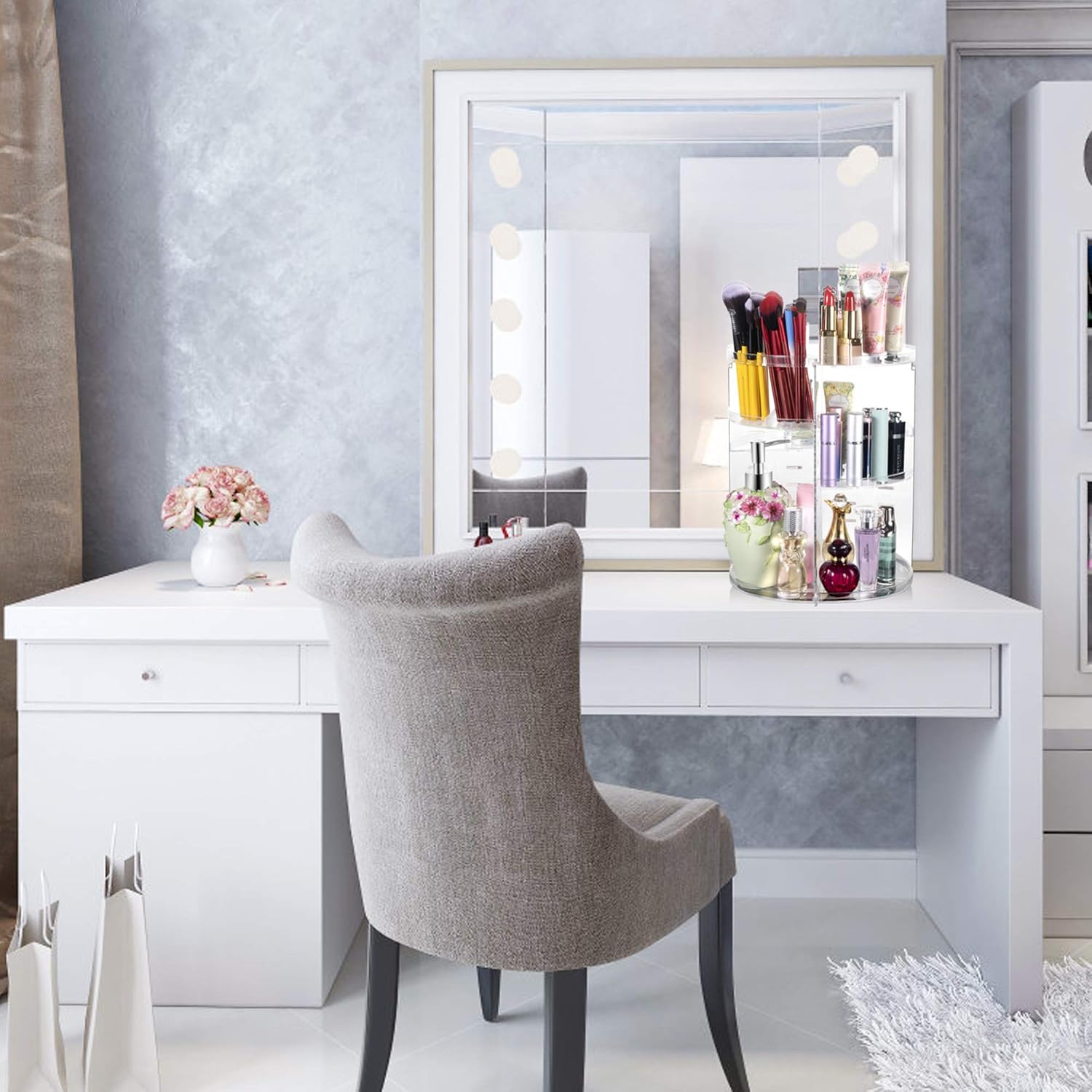 360° Rotating Makeup Organizer, Spinning Bathroom Organizer Countertop, Carousel Vanity Organizer, Cosmetic Organizer Makeup Holder Shelf, Make Up Organizers and Storage for Bedroom, Transparent: Home & Kitchen