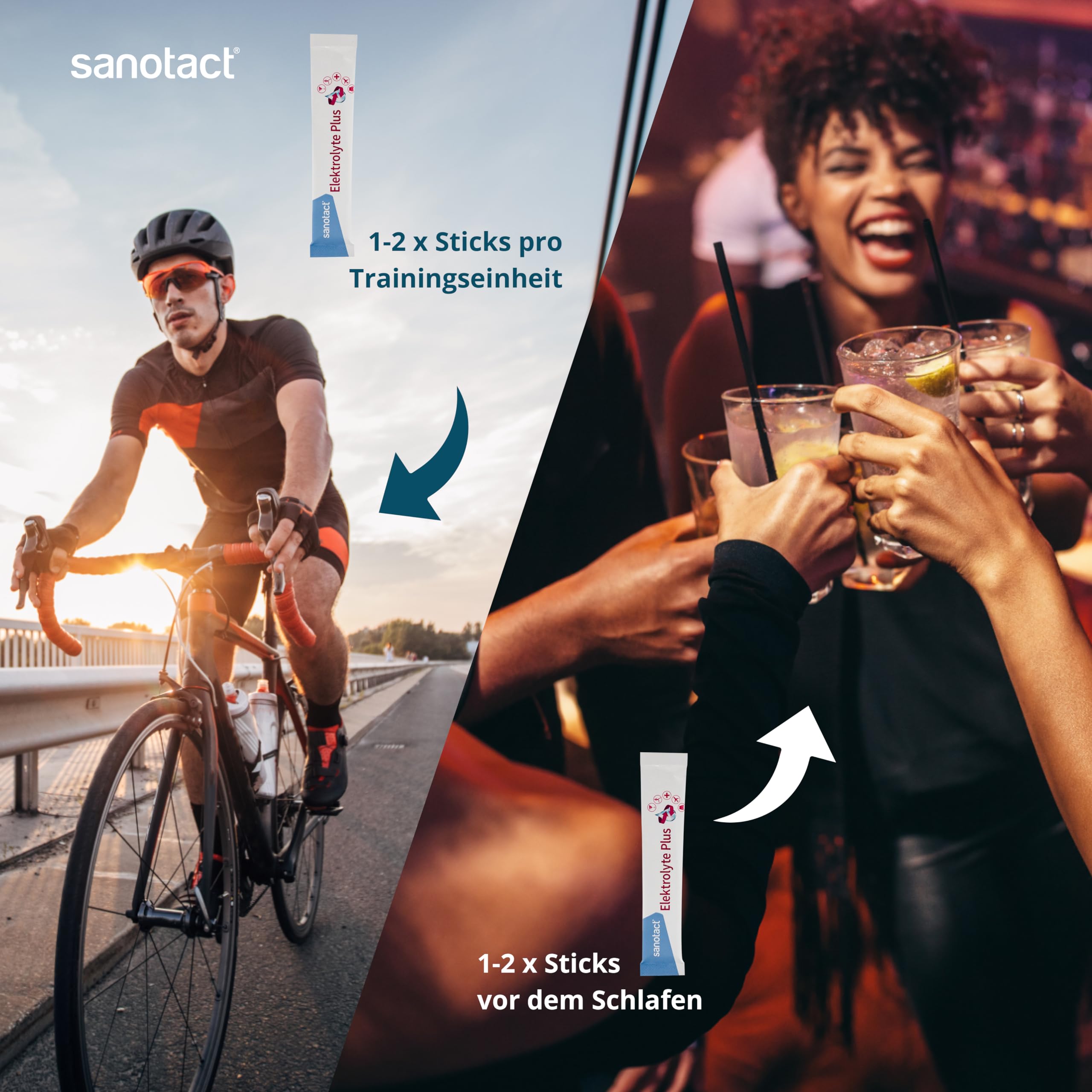 sanotact Elektrolyte Plus 50 Stück – Großpackung für Festival, Sport & Hochzeit Gastgeschenk – Elektrolyte Pulver für den Party Urlaub Zubehör & Training 5