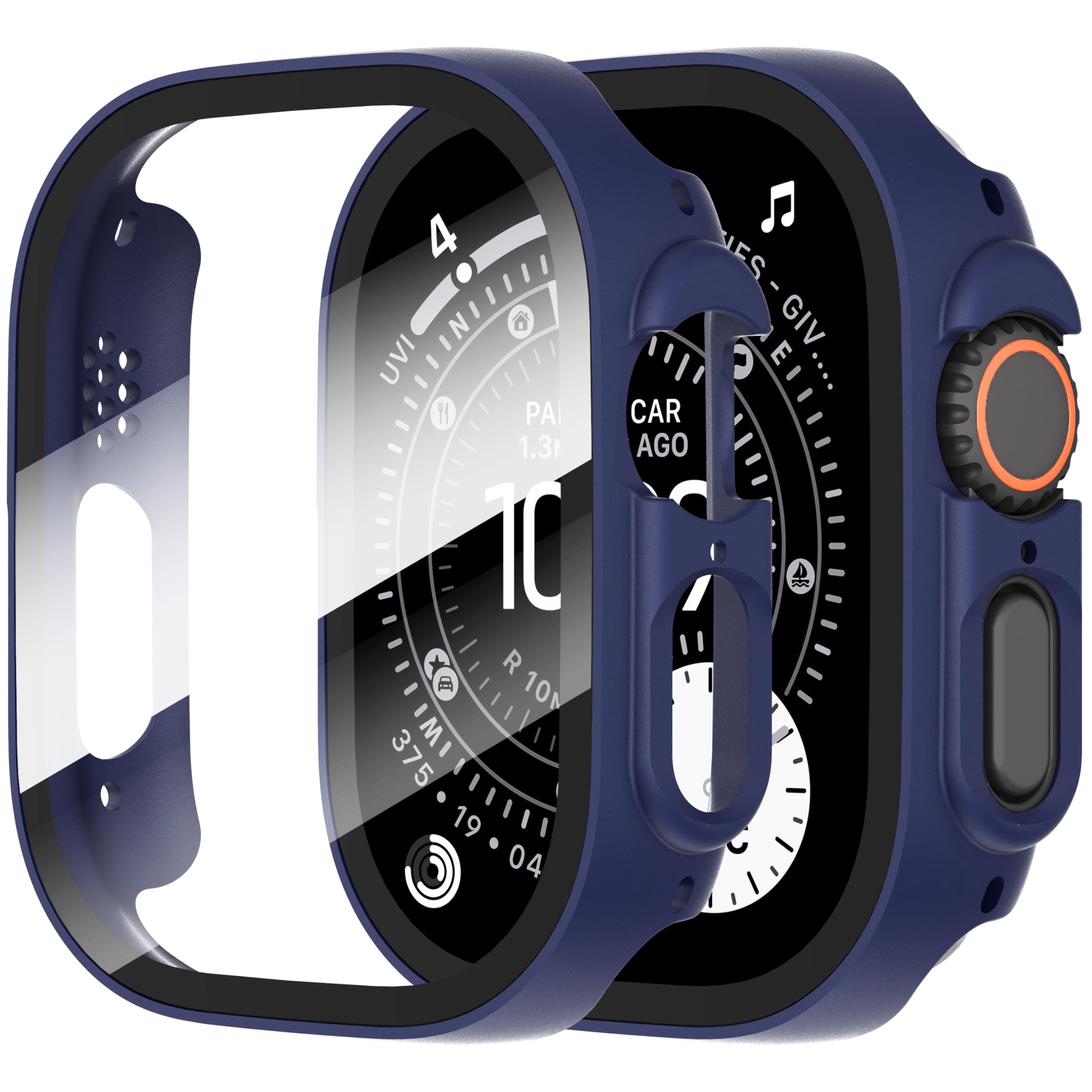 Diruite 2-Pack Screen Protector for Apple Watch Ultra 3/2/1 49mm Tempered Glass Case,All Around Hard Matte PC Protective Cover,Blue,49mm