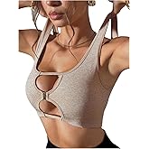 OYOANGLE Women's 2 Ways of Wearing Sports Bra Hollow Out High Support Square Neck Padded Workout Gym Wireless Bras