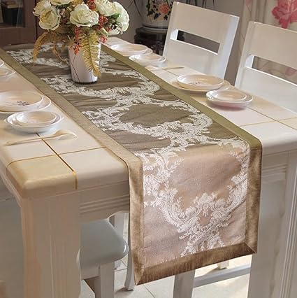 Lushomes Silver Pattern 1 Jacquard Table Runner With Polyester Border (Size: 16X72), Single Piece