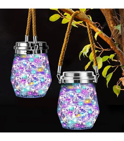 2-Pack 20 LED Solar Hanging Cracked Glass Ball Lights, Outdoor Waterproof Lanterns With Handle For Garden, Patio, Tree, Yard Décor