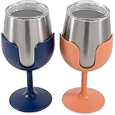 Camco Life is Better at The Campsite Wine Tumbler | Heavy Duty Double Wall Vacuum Insulation | Crafted of 18/8 Stainless Steel | Features Removable Navy & Peach Stems | 2-Pk, 8-oz/Each (51917)