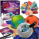 PIBEX Gemstone Dig Kit, Dig up 15 Rocks & Minerals from Earth Moon Mars, Solar System Planets Geology Science Set, Space Rock