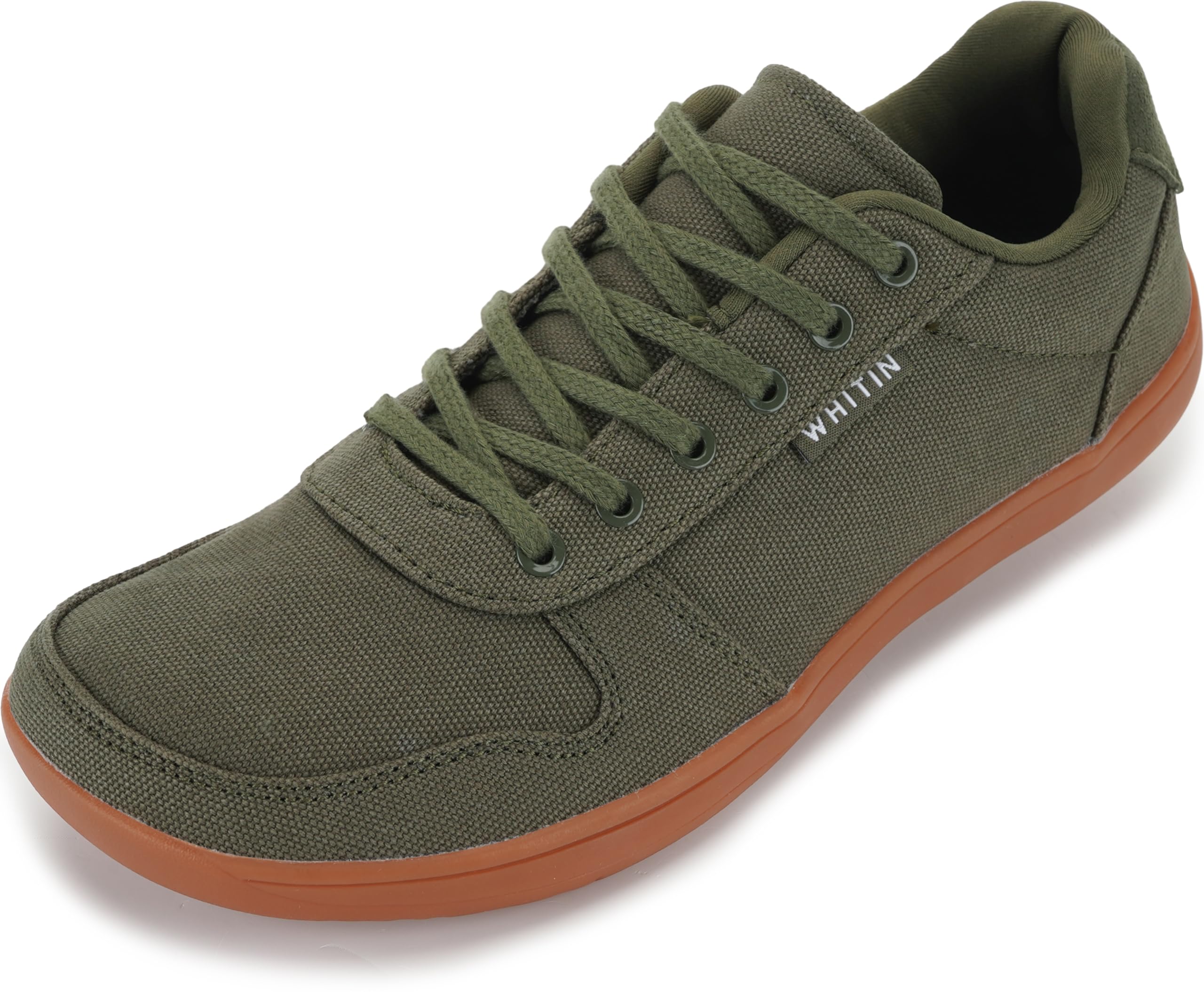 Photo 1 of WHITIN Wide Toe Box Barefoot Shoes for Men Canvas Minimalist Zero Drop Sole Sneakers Size 8 8W Width Rubber Sole Green Gum 41