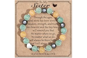 JEWELRYCARD Jewelry&Card Christmas Gifts for Sister Best Friend, Natural Stone Heart Friendship Bracelets for Sister Best Friend Bestie Women