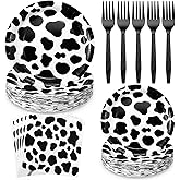 Layhit 160 Pcs Cow Print Birthday Party Supplies Includes Cow Paper Plates Party Tableware Napkins Disposable Plastic Forks Serves 40 Guests for Baby Shower Farm Animal Birthday